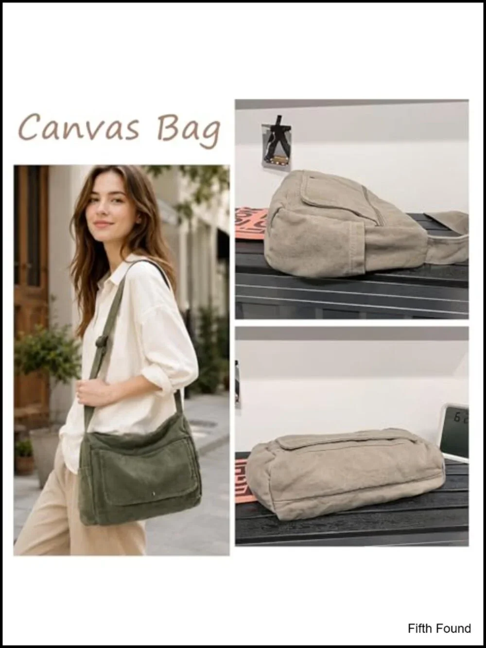 Canvas Shoulder Bag Multiple Pockets Crossbody Satchel